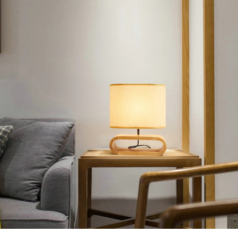 SoftGlow™ – Wooden Base Fabric Table Lamp – Braylen Glow