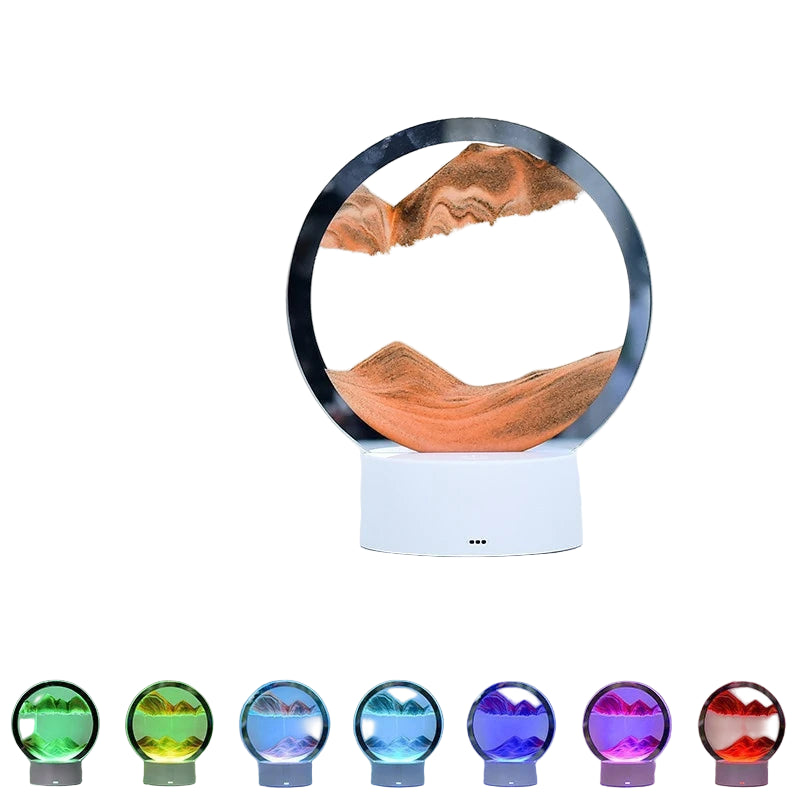 LED Sandscape Table Lamp – Moving Sand Art Light, USB Powered, Round Frame, Relaxing Quicksand Motion