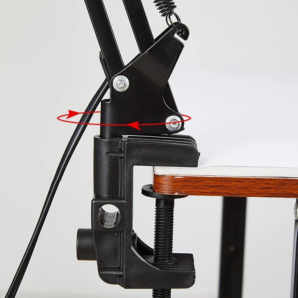 Clamp Desk Lamp – Adjustable Arm, 360° Rotating Head, E27 Socket, Industrial Metal Build