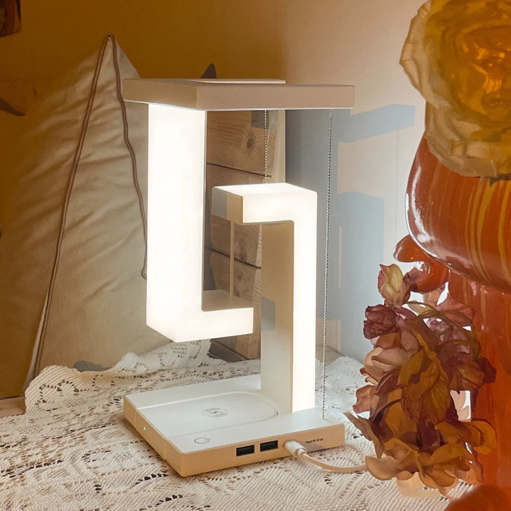 Modern Floating LED Desk Lamp with Wireless Charging – Braylen Glow
