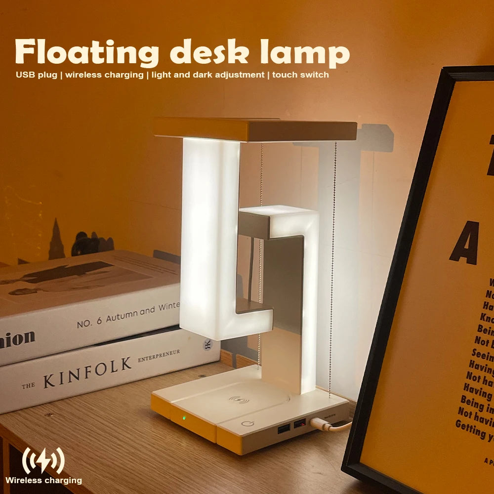 Modern Floating LED Desk Lamp with Wireless Charging – Braylen Glow