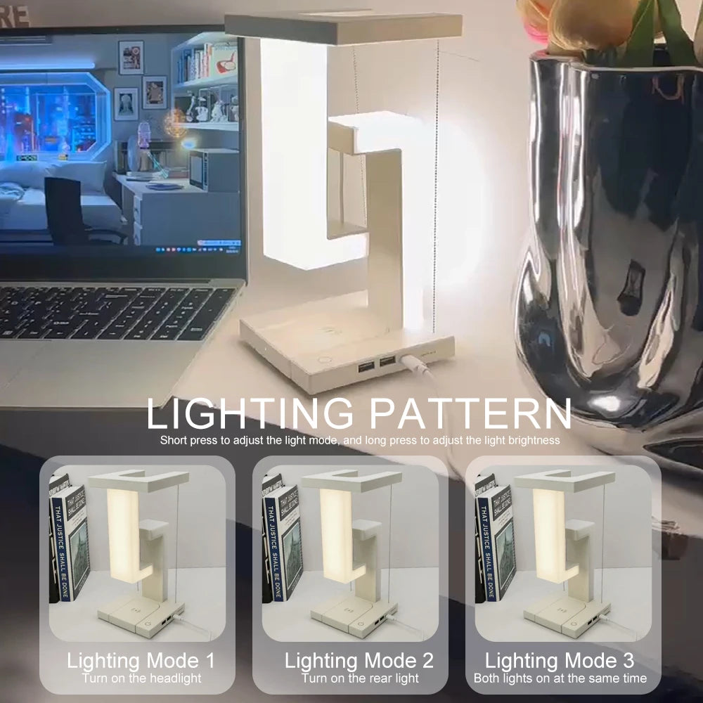 Modern Floating LED Desk Lamp with Wireless Charging – Braylen Glow