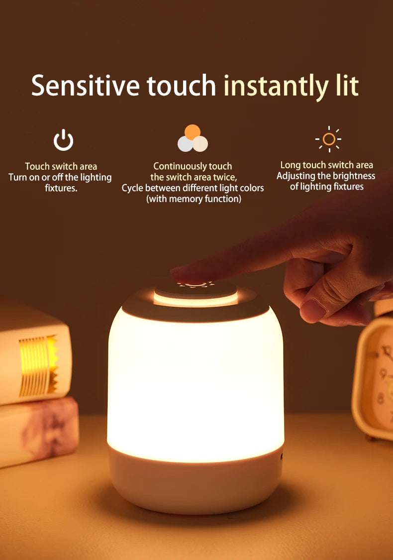 LumiGlow Touch LED Lamp – USB-C Rechargeable with 3 Color Modes & Tap Control