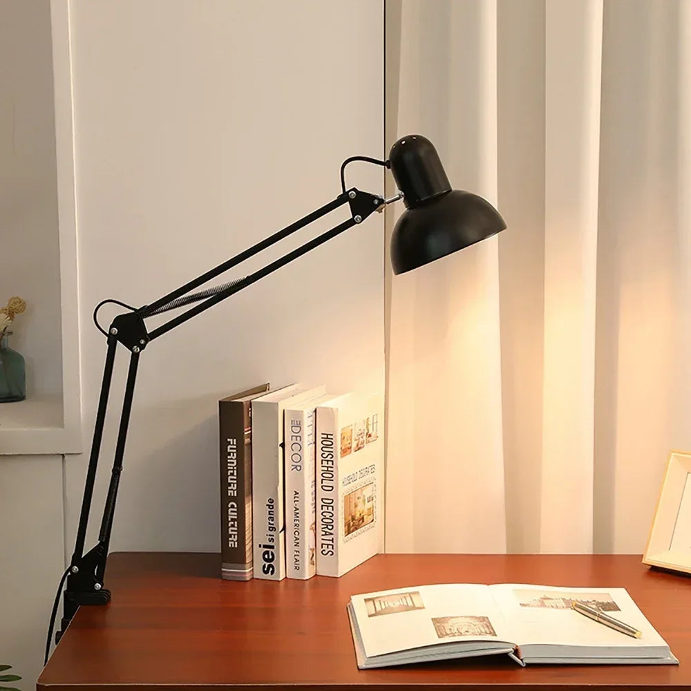 Clamp Desk Lamp – Adjustable Arm, 360° Rotating Head, E27 Socket, Industrial Metal Build