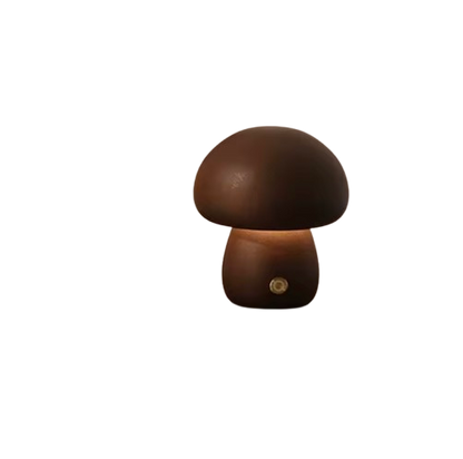 Mushroom Wooden Lamp | Touch-Dimmable, Rechargeable, Natural Wood Grain