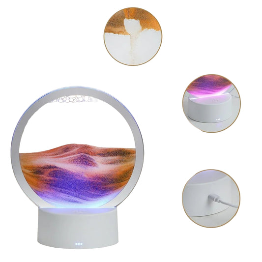 LED Sandscape Table Lamp – Moving Sand Art Light, USB Powered, Round Frame, Relaxing Quicksand Motion