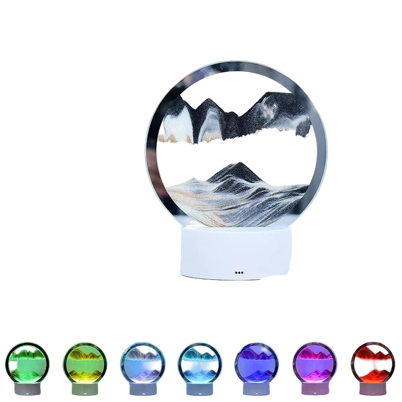 LED Sandscape Table Lamp – Moving Sand Art Light, USB Powered, Round Frame, Relaxing Quicksand Motion