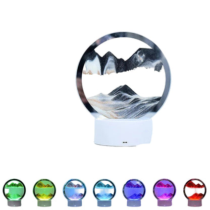 LED Sandscape Table Lamp – Moving Sand Art Light, USB Powered, Round Frame, Relaxing Quicksand Motion