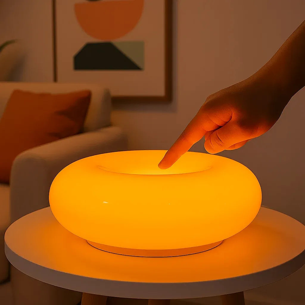 Modern Bauhaus Donut Lamp – Orange Glow Edition – Braylen Glow